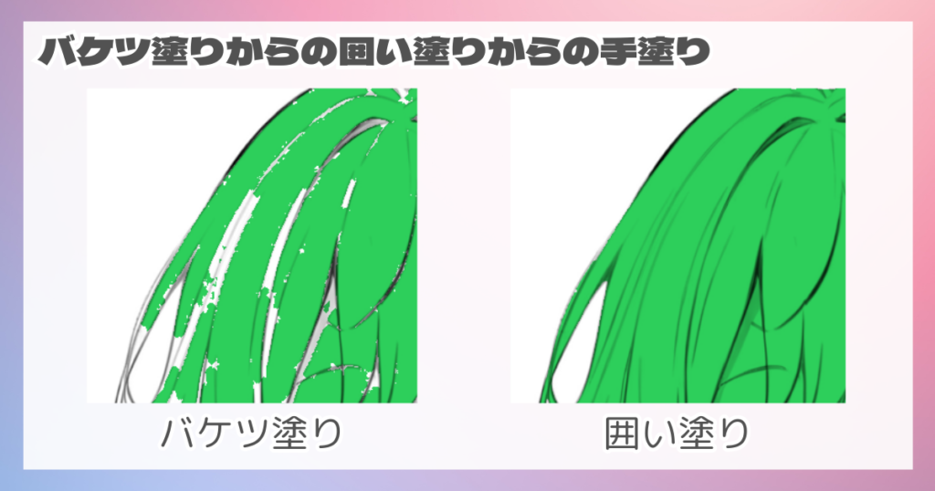 バケツ塗りからの囲い塗りからの手塗り